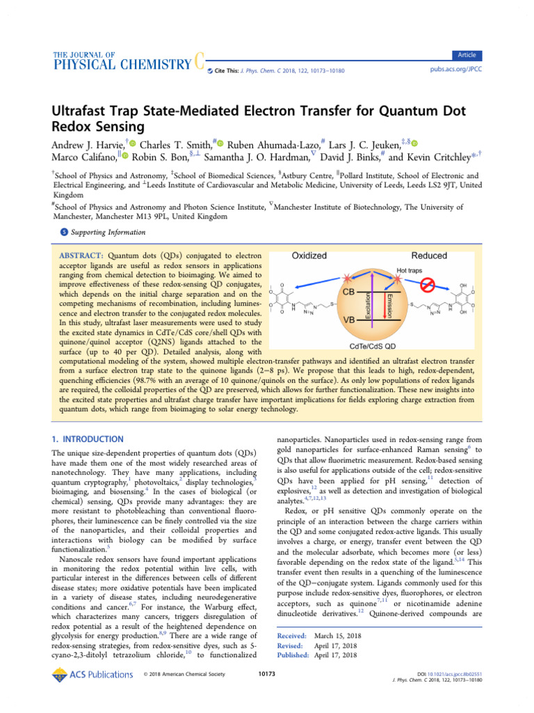 Harvie Et Al 2018 Ultrafast Trap State Mediated Electron Transfer For ...