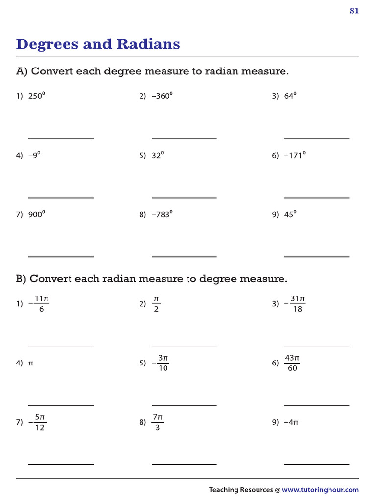 Degrees Radians 1 | PDF