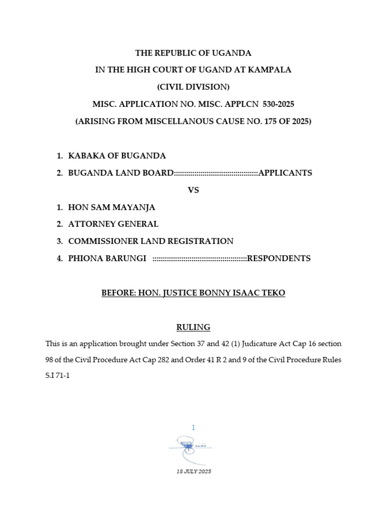Uganda High Court Ruling on Land Dispute | PDF | Injunction | Lawsuit