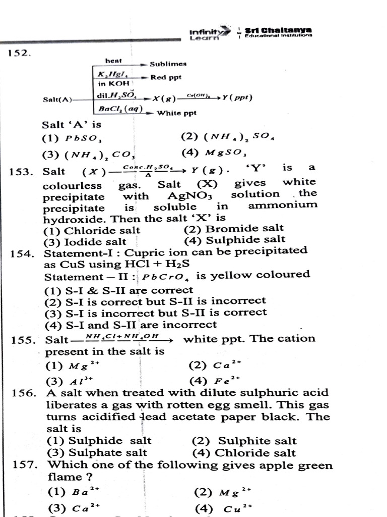 SR - Elite Questions Based On Salt Analysis and Alcohols Chapter | PDF ...