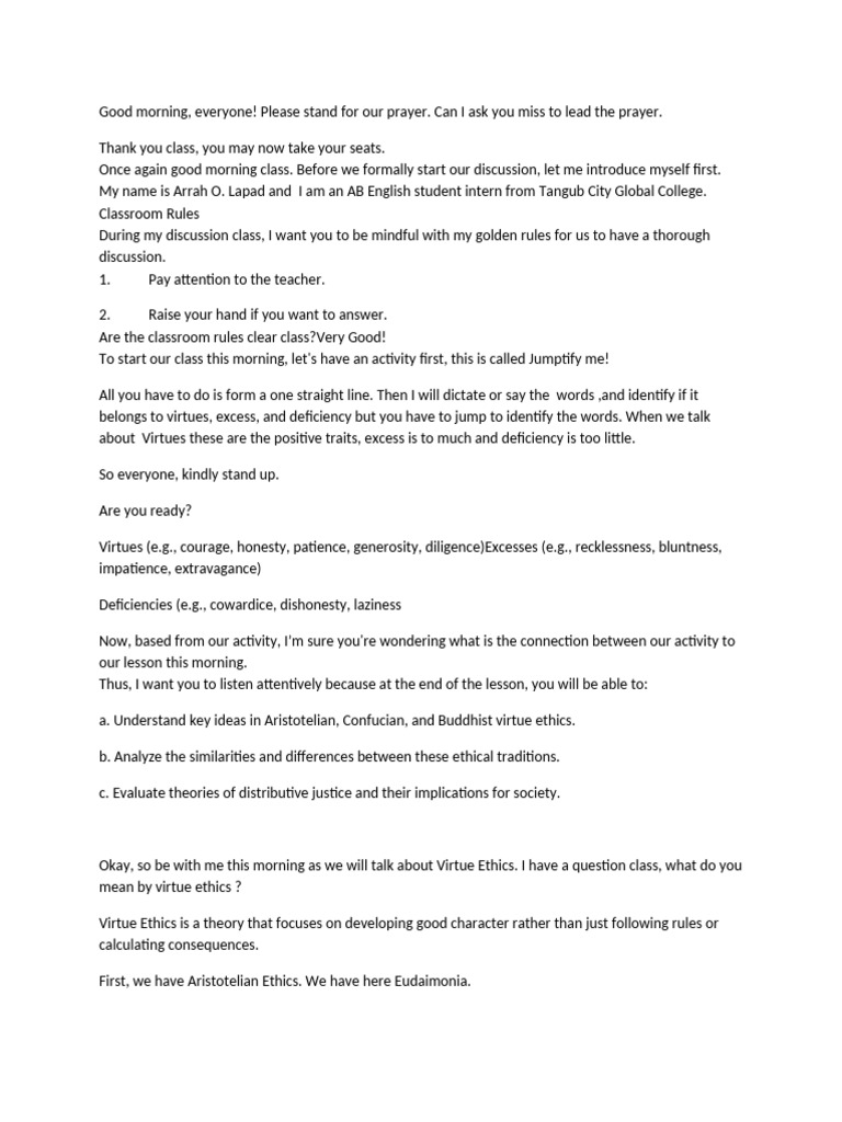 Classroom Discussion on Virtue Ethics | PDF | Noble Eightfold Path ...