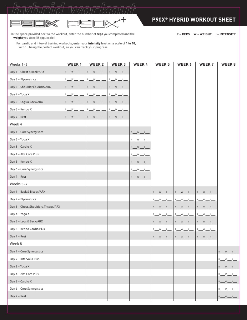 P90x workout sheets discount