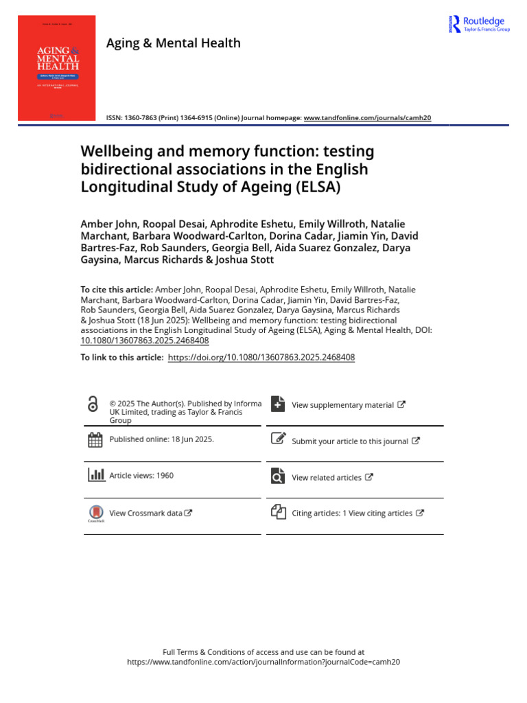 Wellbeing and Memory in Aging Study | PDF | Dementia | Well Being