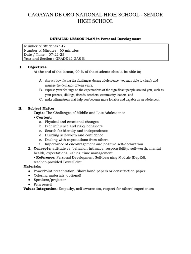 Personal Development | PDF | Adolescence | Self Esteem