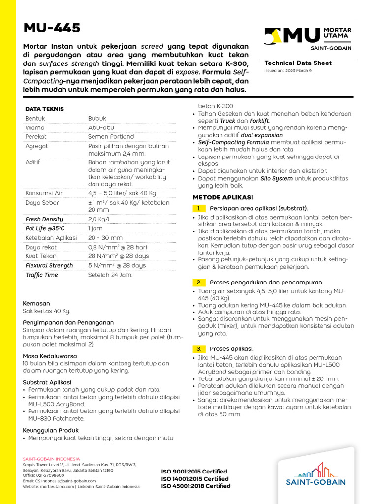 Mortar Instan MU-445 untuk Screed | PDF