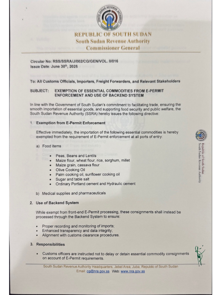 Exemption of Essential Commodities From E-Permit Enforcement 2025 | PDF