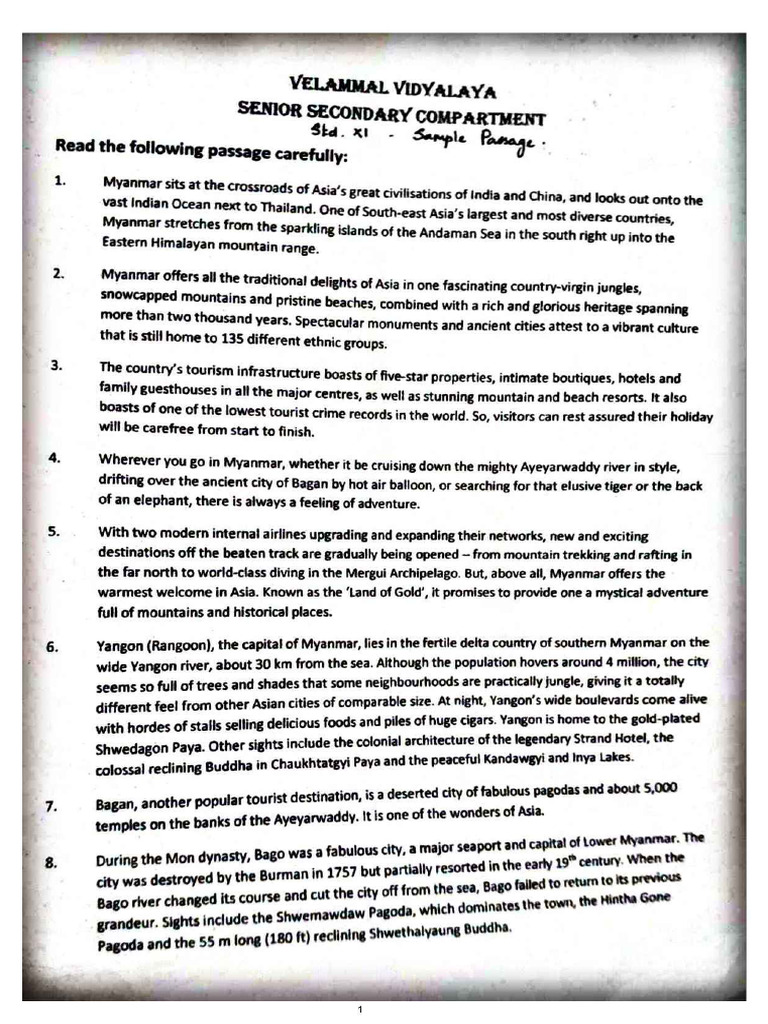 Note Making Sample Passage Tence | PDF