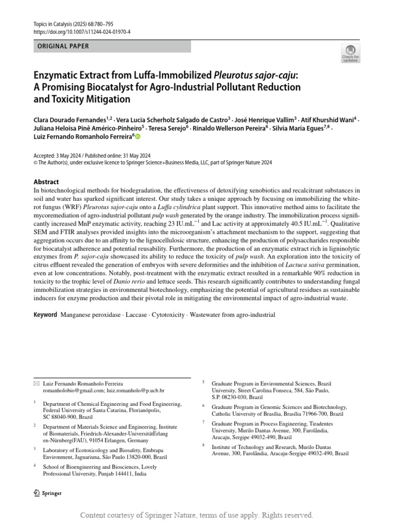 Enzymatic Extract From Luffa-Immobilized Pleurotus | PDF | Lignin ...