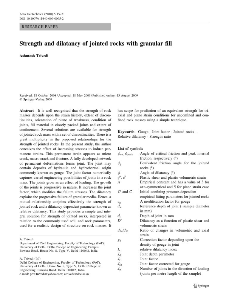Strength and Dilatancy in Jointed Rocks | PDF | Plasticity (Physics ...