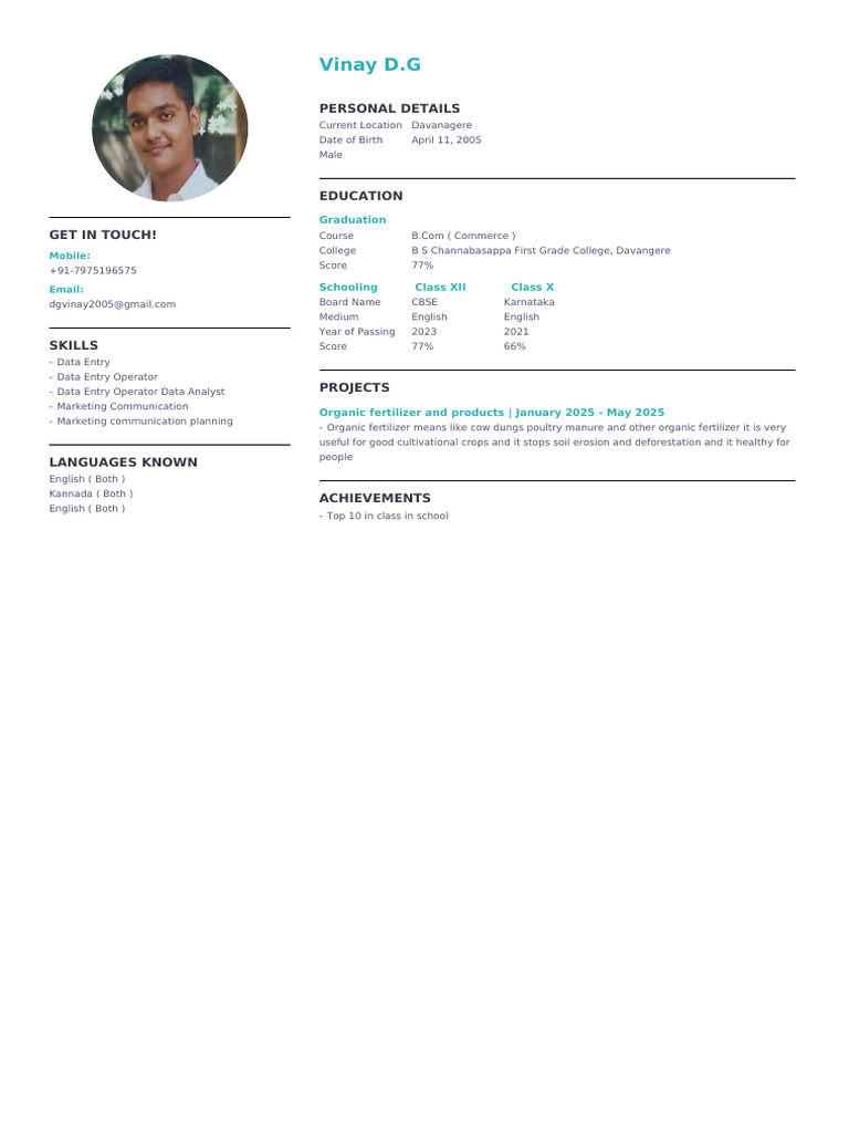 Vinay D.G Resume | PDF