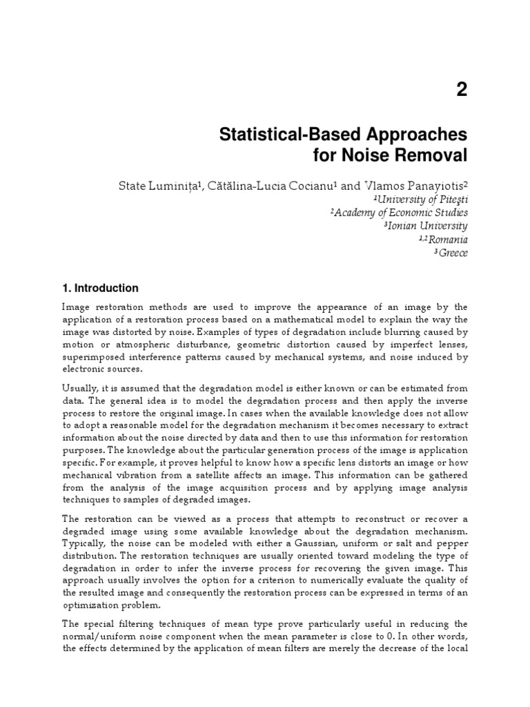 Statistical Methods for Image Denoising | PDF | Wavelet | Eigenvalues ...