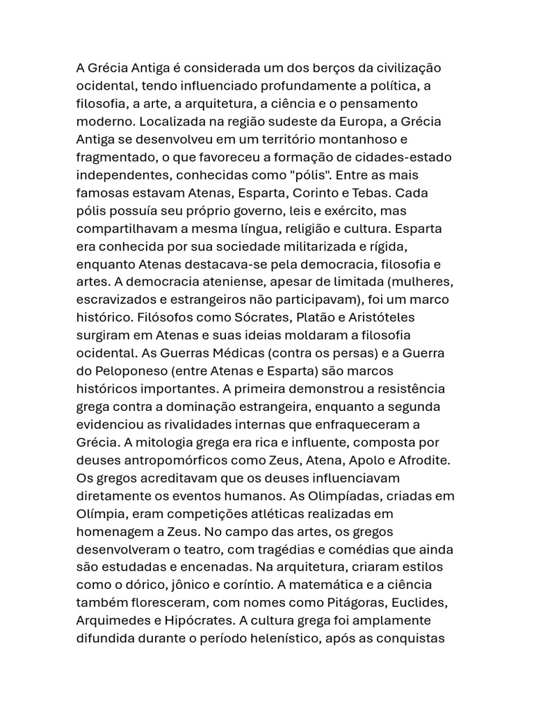 A Grécia: Berço da Civilização Ocidental | PDF