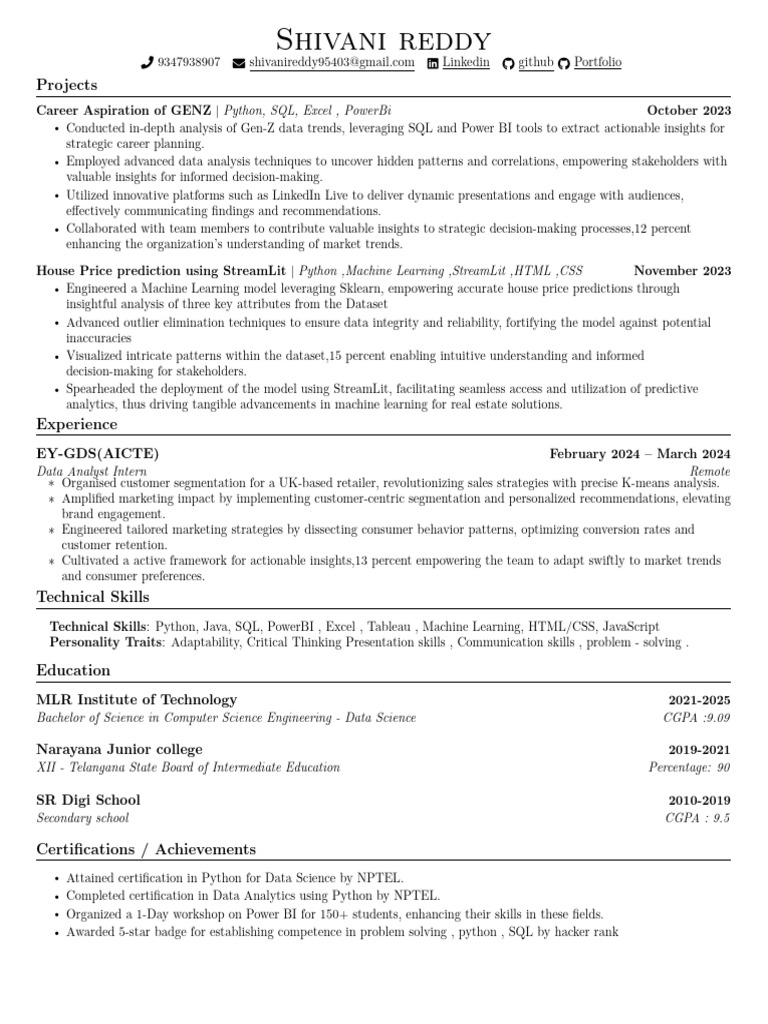 Shivani Reddy: Data Analyst Profile | PDF | Analytics | Machine Learning