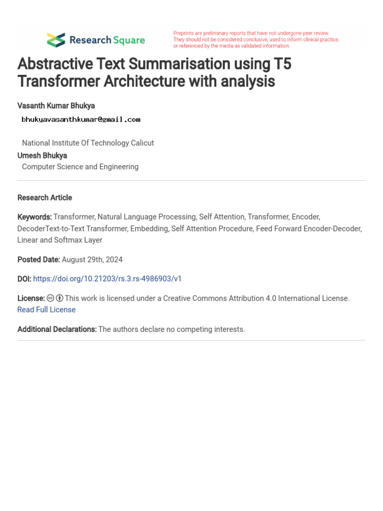 T5 Transformer for Abstractive Summarization | PDF | Learning | Applied ...