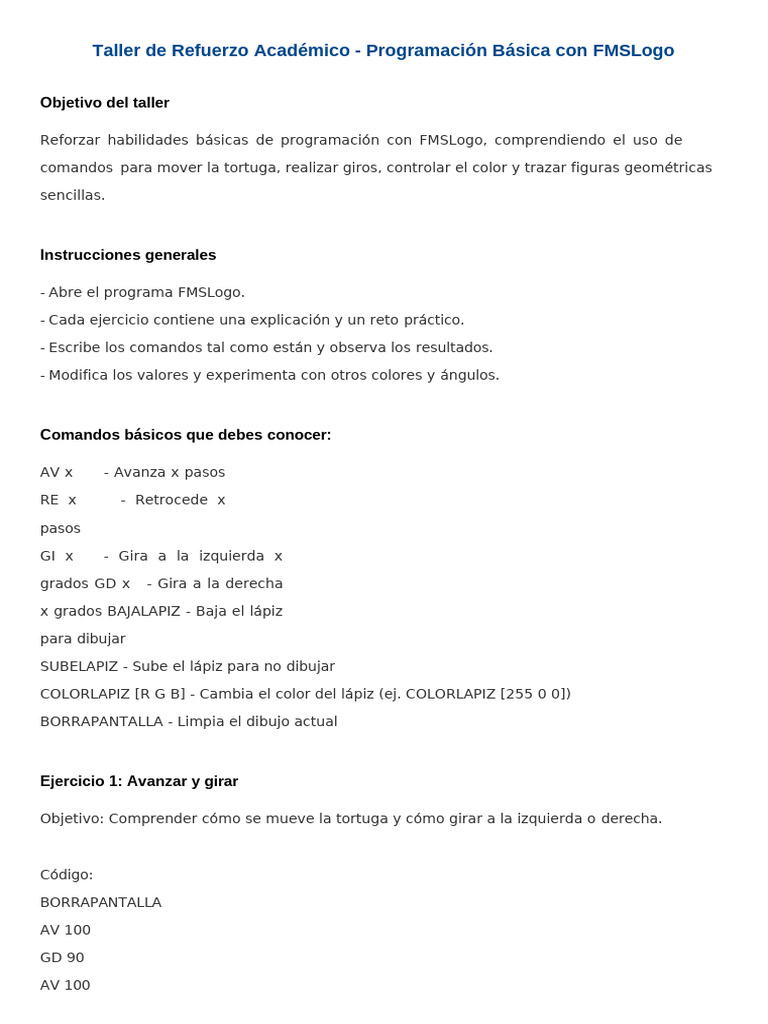 Taller de Programación Básica en FMSLogo | PDF