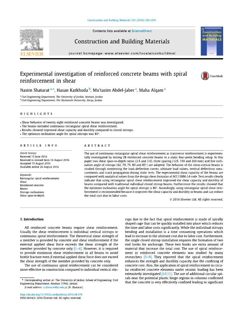 Experimental Investigation of Reinforced Concrete Beams With Spiral | PDF