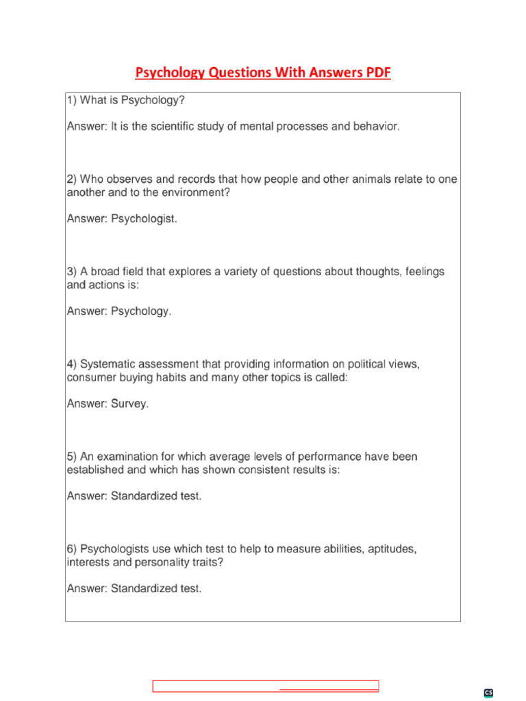 3 Key Psychology Questions Explained | PDF