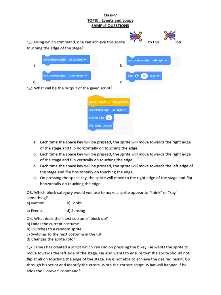 Scratch Events and Loops Questions | PDF