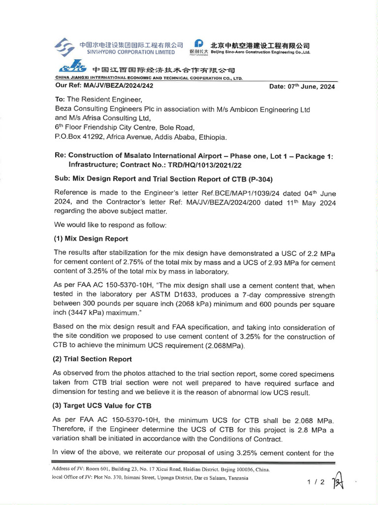2024 242 Mix Design Report and Trial Section Report of CTB P 304 | PDF