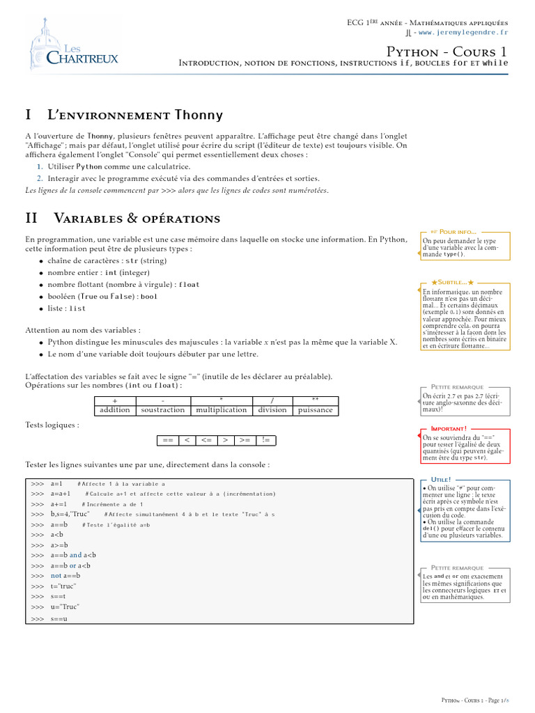 Introduction à Python : Fonctions et Boucles | PDF | Booléen | Python ...