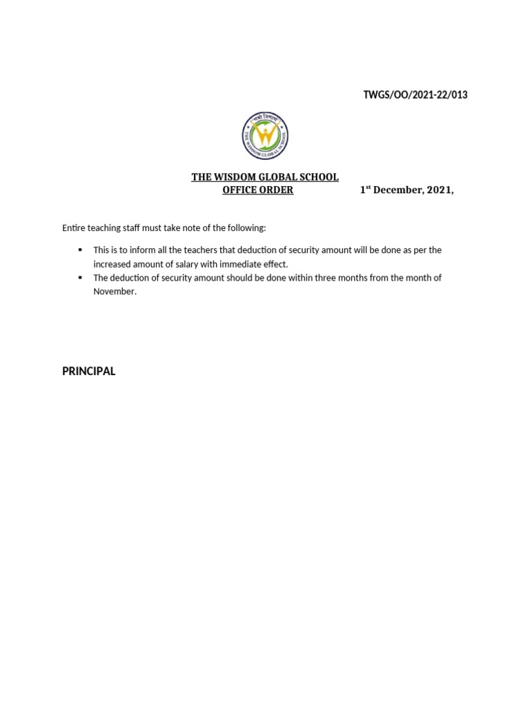 Security Deduction Notice for Teachers | PDF