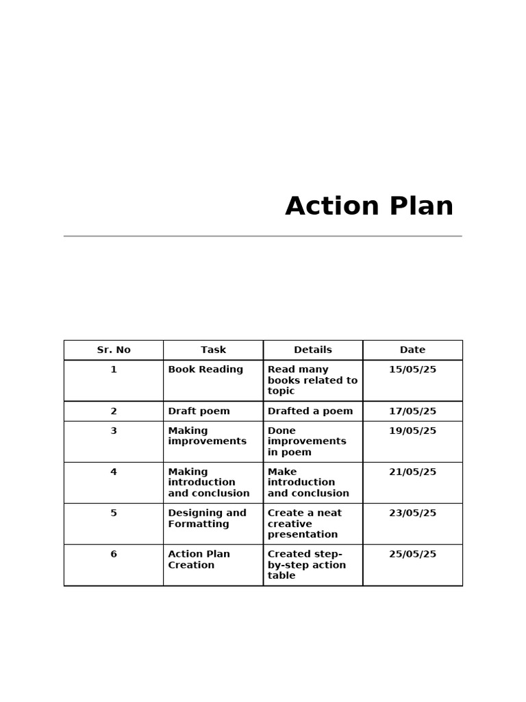 Action Plan for Poem Development | PDF