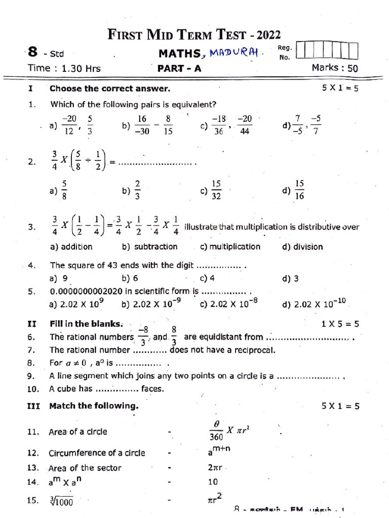 M1d Term Test 2022: 8th Grade Maths | PDF | Geometry | Mathematical ...