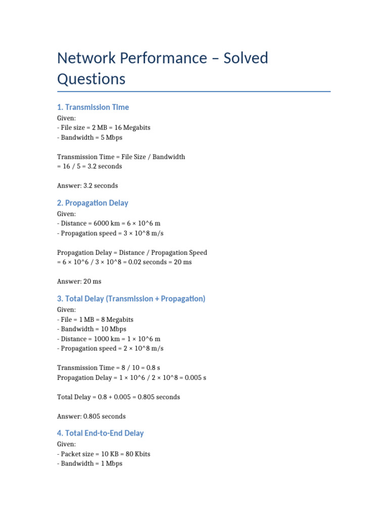 Network Delay and Bandwidth Calculations | PDF | Hertz | Data Transmission