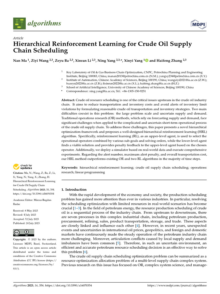 Hierarchical Reinforcement Learning For Crude Oil Supply | PDF ...