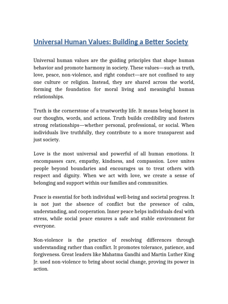 Universal Human Values for Global Harmony | PDF | Value (Ethics) | Peace