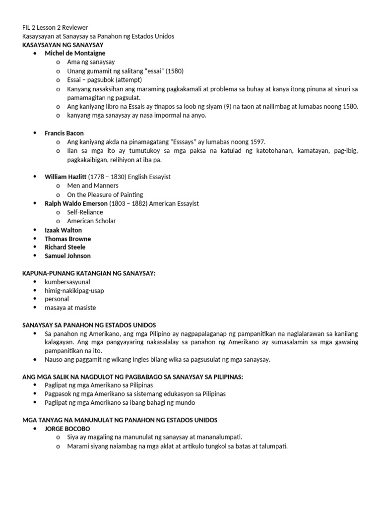 FIL 2 Lesson 2 Reviewer | PDF