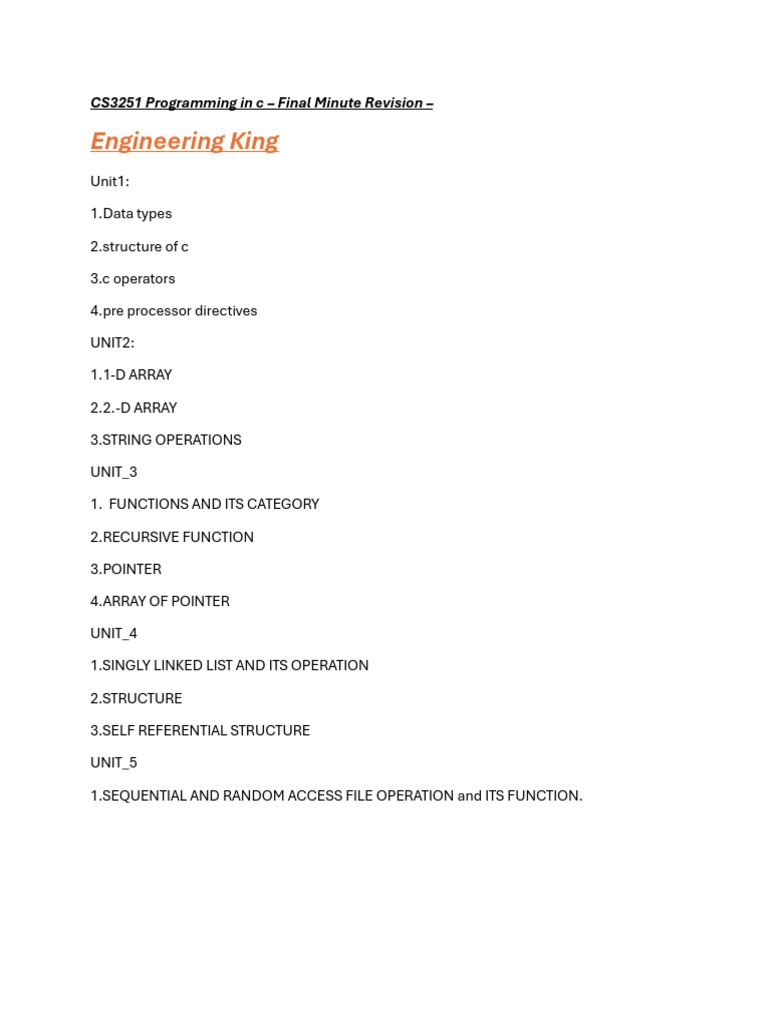 C Programming Final Revision Guide | PDF
