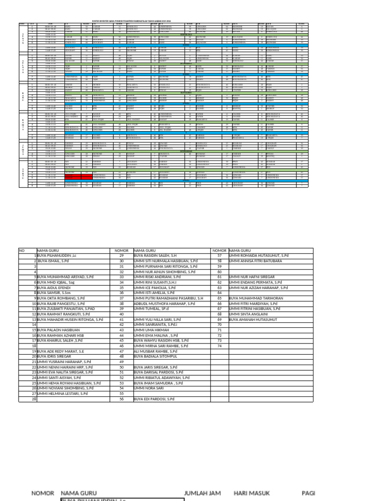 Roster Pelajaran Pondok Pesantren 2025-2026 | PDF