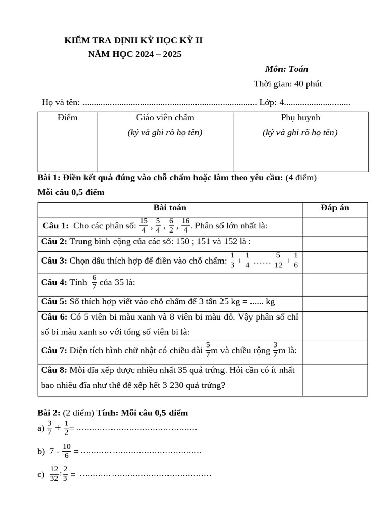 4a3 Đáp Án Toán CK2 | PDF