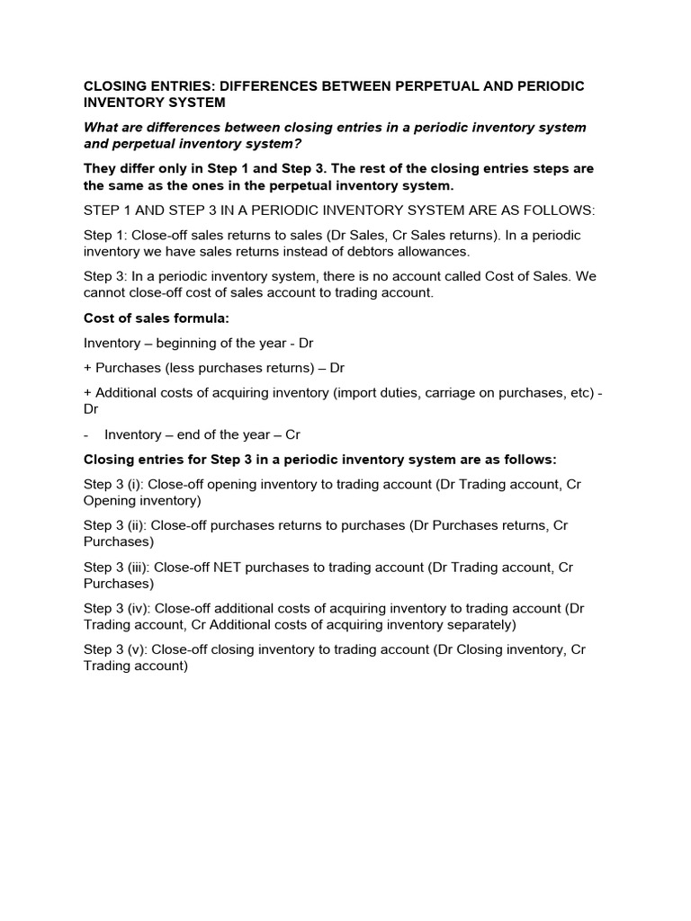 Closing Entries in Inventory Systems | PDF
