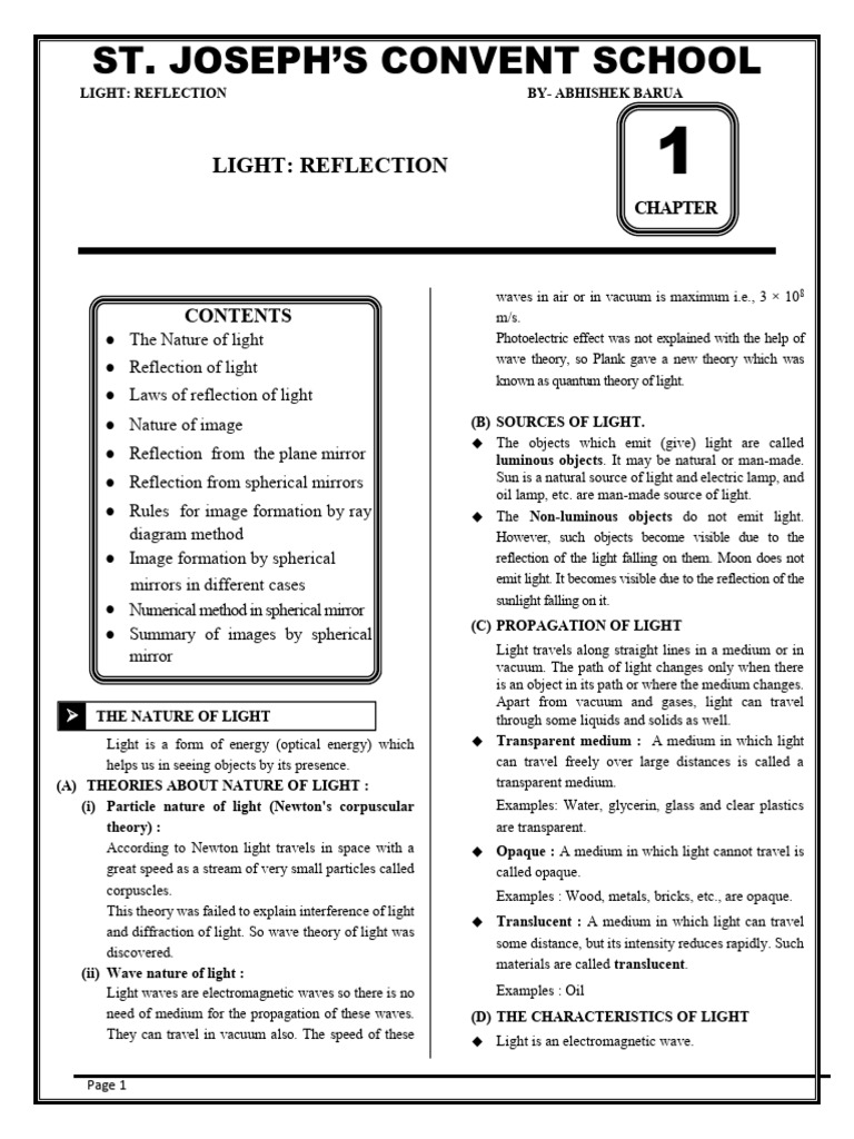 Understanding Light and Reflection Concepts | PDF | Light | Reflection ...