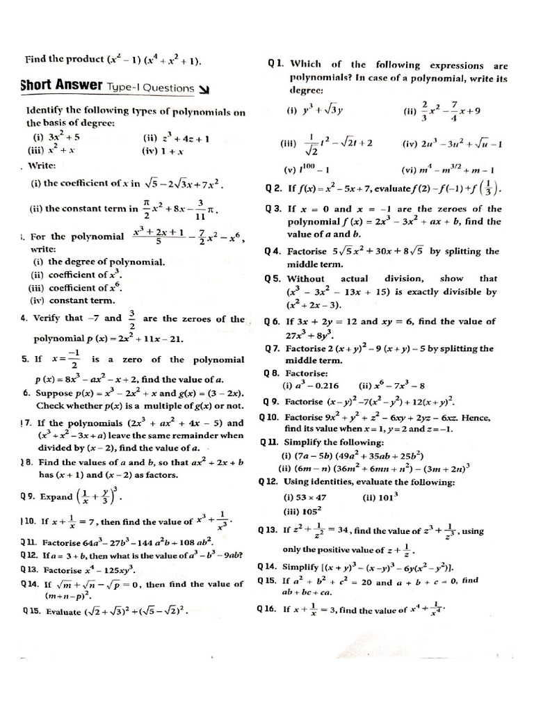 CHP 2 Polynomials - Compress | PDF