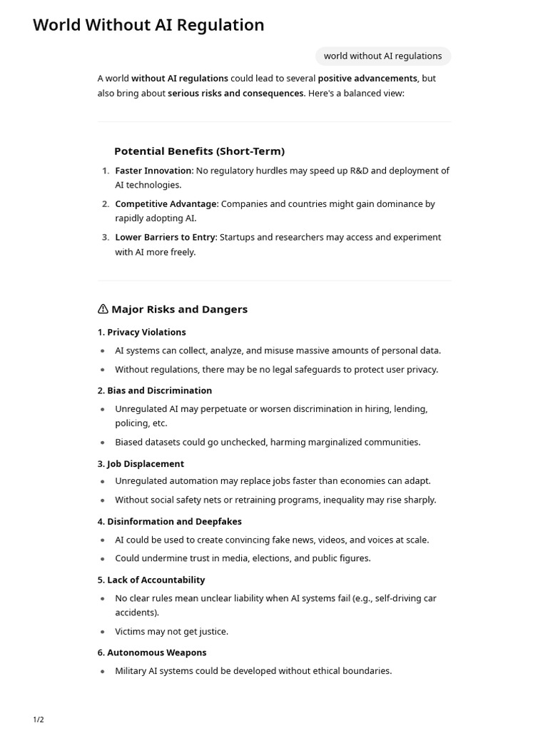 Risks of a World Without AI Regulation | PDF | Artificial Intelligence ...