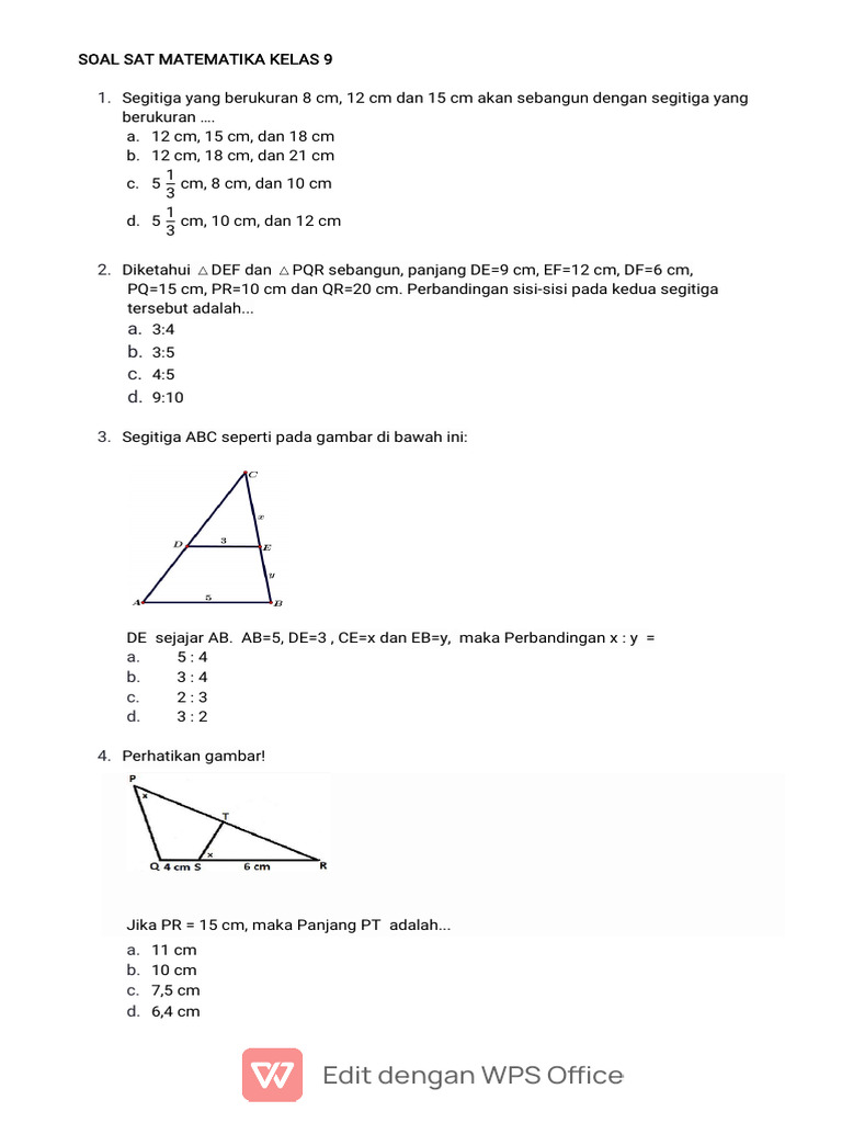 Contoh Soal SAT Matematika Kelas 9 | PDF