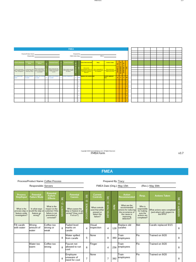 FMEA Template for Process Improvement | PDF