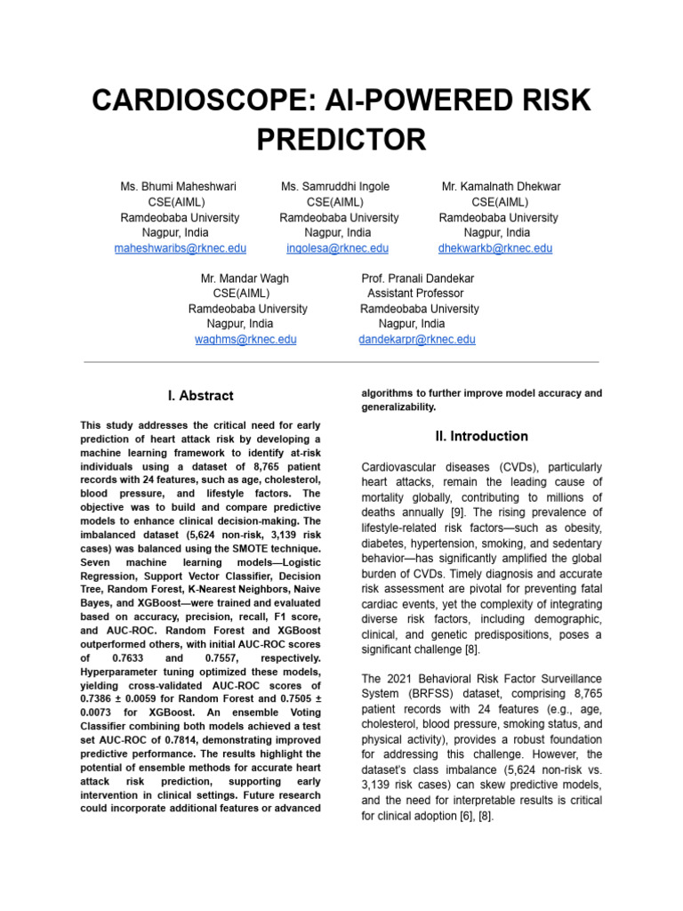 AI-Driven Heart Attack Risk Prediction | PDF | Receiver Operating ...