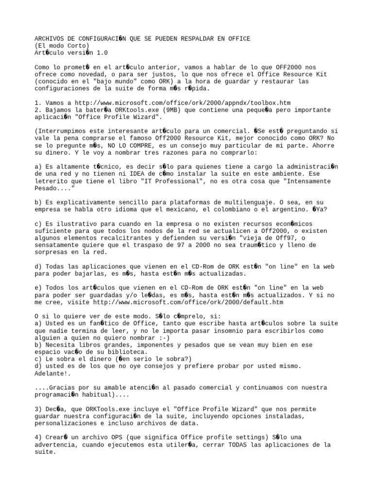 Art Respaldar Config Office Modo C | PDF | Informática | Arquitectura ...