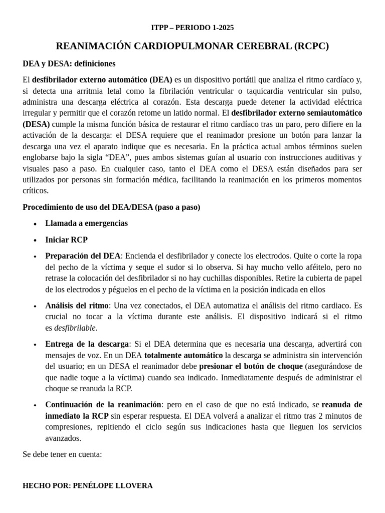 Uso de DEA y RCP: Guía Práctica | PDF | Reanimación cardiopulmonar ...