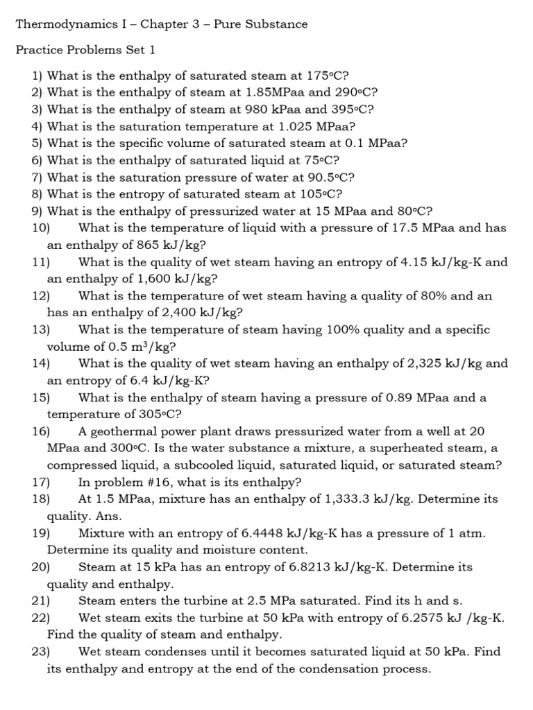 Steam Tables Mastery Exercises SY2024 25 | PDF | Enthalpy | Steam