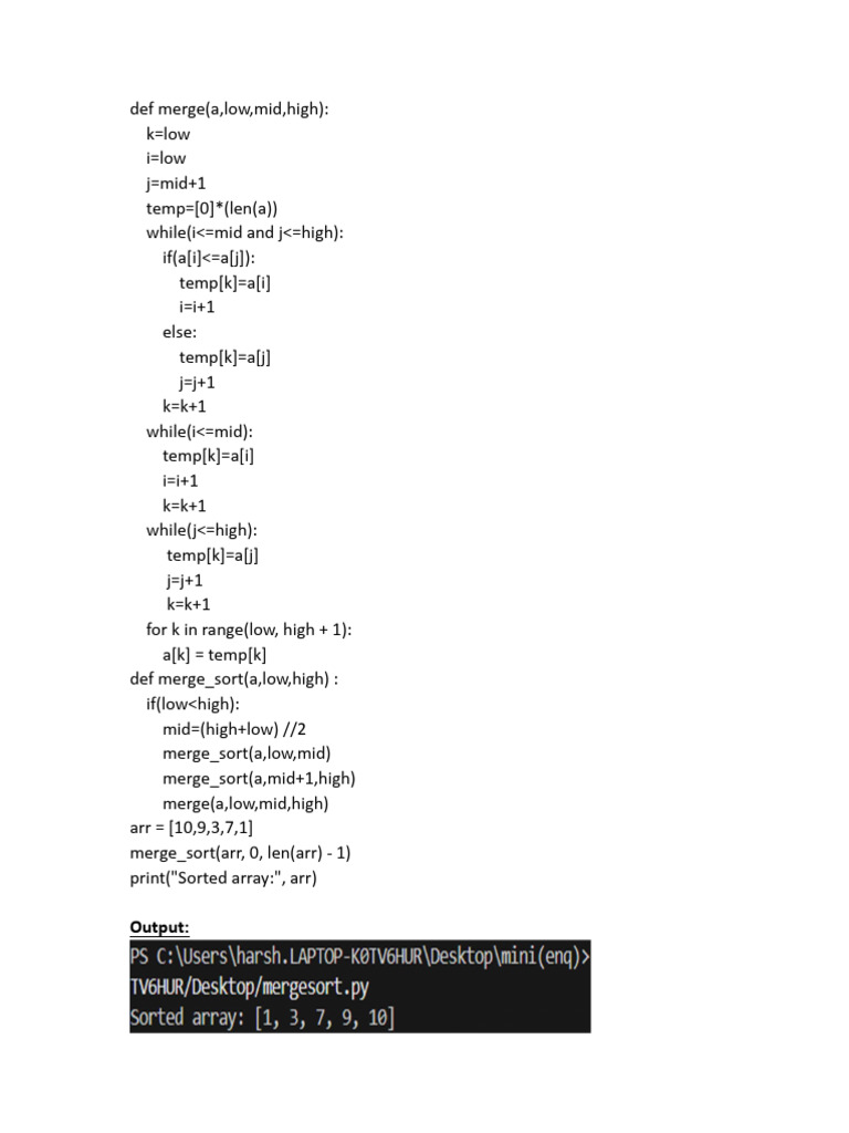 Python Merge Sort Algorithm Example | PDF