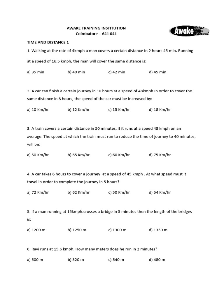 Time and Distance Problem Set | PDF | Speed | Chess Theory