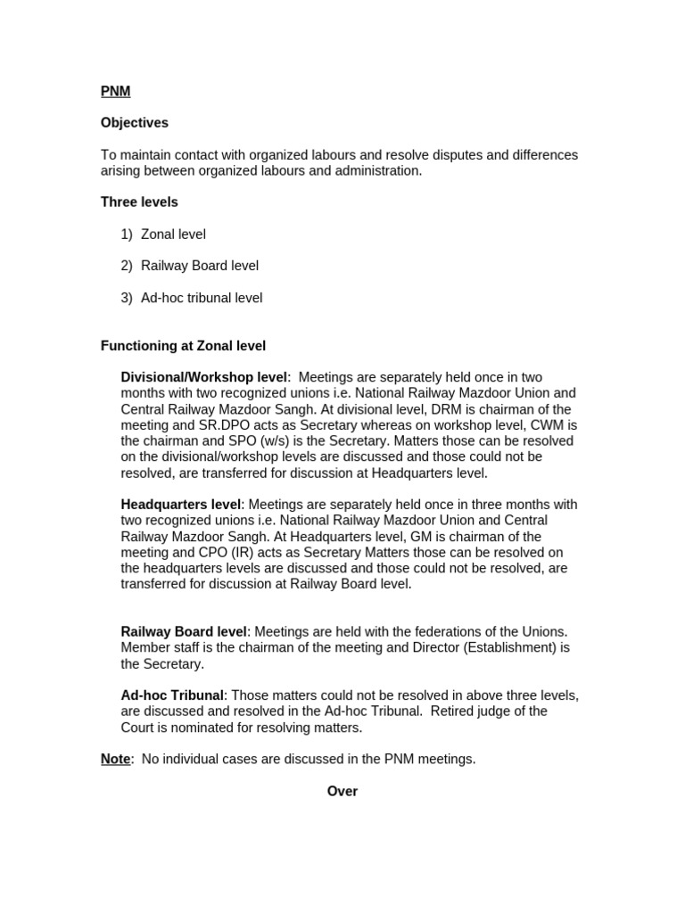 PNM Meeting Structure in Railways | PDF