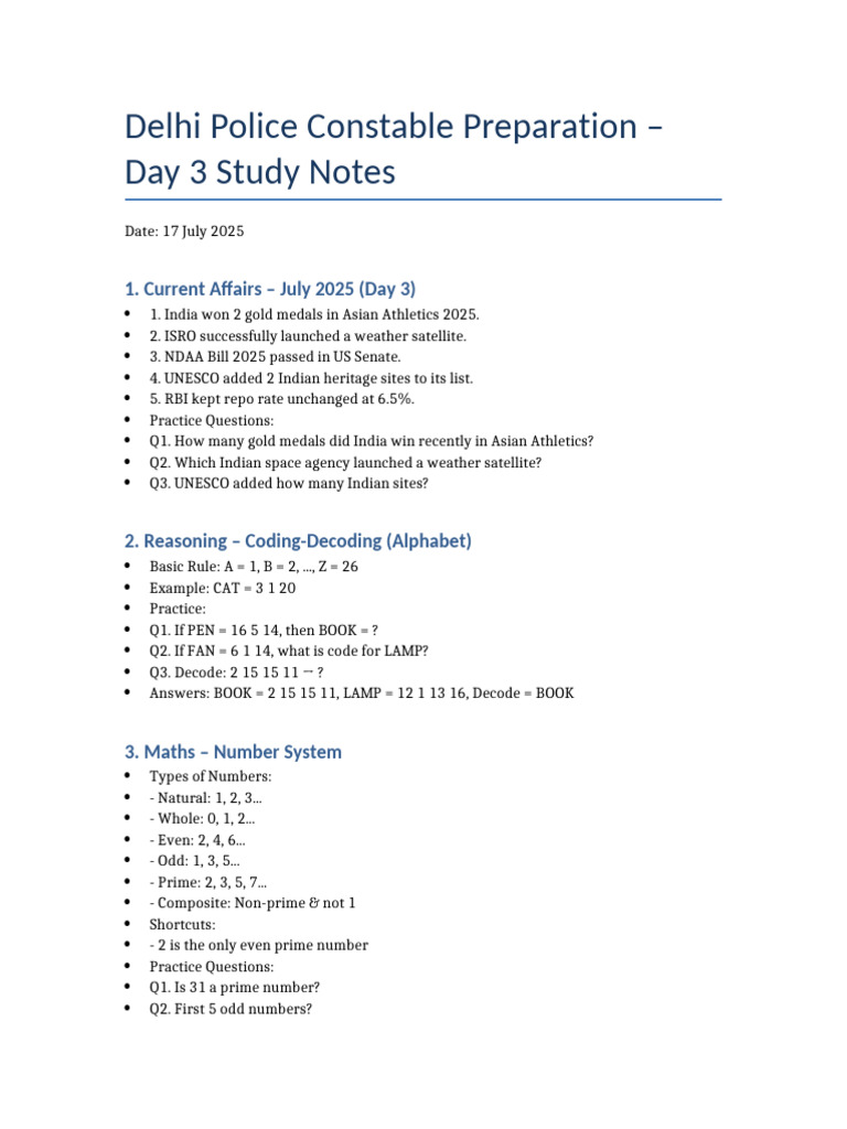 Day 3 Delhi Police Notes | PDF