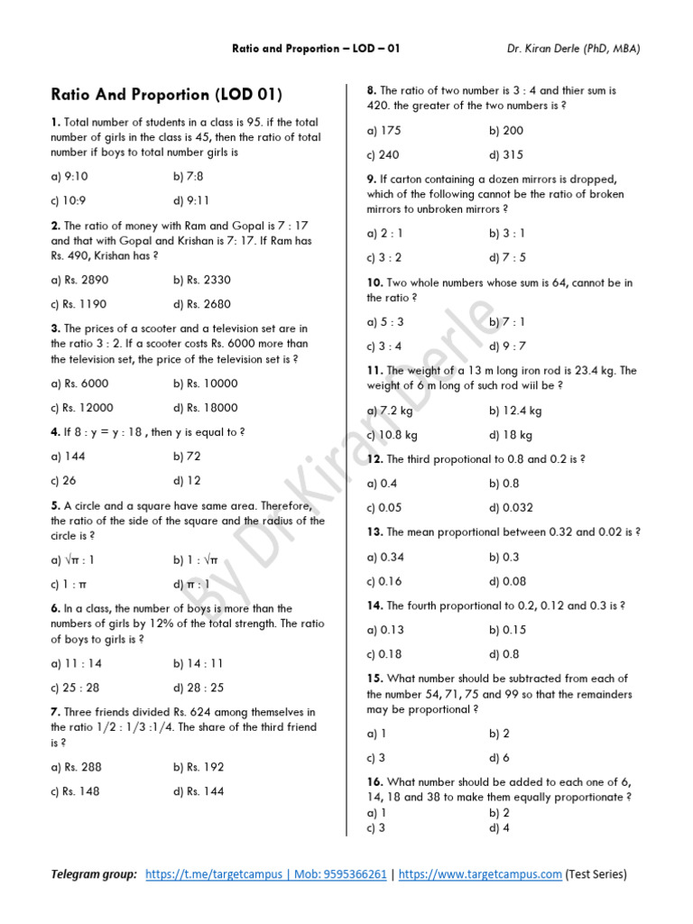 Ratio+and+Proportion+ +LOD+01 | PDF | Ratio | Mathematics