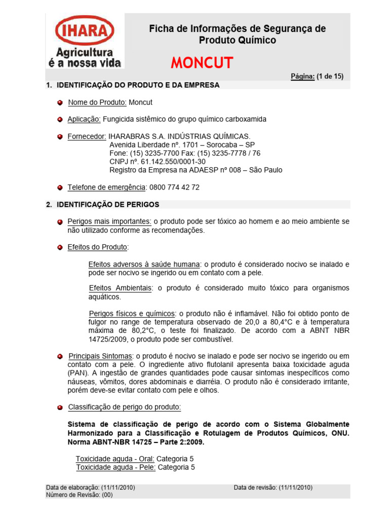 Segurança do Fungicida Moncut | PDF | Toxicidade | Incêndios